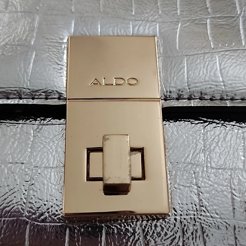 Aldo Rotoua Silver Gold Two Tone Metallic Top Handle Crossbody Mini Handbag - Picture 2 of 14